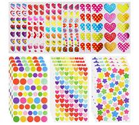 OSDUE 27 Feuilles Gommettes Autocollantes, 1814 Stickers Autocollants pour Enfants, Coeurs Étoiles Pois Autocollants Colorés, pour Scrapbooking Activités Manuelles Photo Cadeau Récompenser