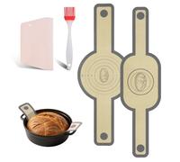 OSDUE 2pcs Elingues à Pain Silicone pour Cocotte, Antiadhésif, Réutilisable | Tapis Cuisson pour Four Hollandais , Baking Mat avec Poignées Grattoir à Pâte, Pinceau pour Pizza Biscuits Pain, Rond + Ovale
