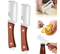 OSDUE 3 en 1 Éplucheur de Légumes Multifonctionnel, 2pcs pour Cuisine Fruit | Ultra Tranchant pour Cuisine Fruits Potates, Lame en Acier Inox, Poignée Ergonomique Antidérapante, Décapsuleur Outil, Brun