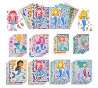 OSDUE 32 Feuilles Gommettes Autocollantes, DIY Sirène Stickers Autocollants pour Enfants, Tatouage Visage Autocollantes, pour Scrapbooking Activités Manuelles Photo Cadeau Récompenser