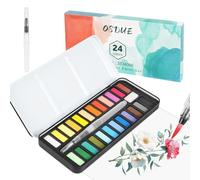 OSDUE Aquarelle Peinture, 24 Couleurs Kit de Peinture Aquarelle, Palette Aquarelle de Poche pour Artistes, Amateurs et Passionnés de Peinture avec Brosses, éPonges et Boîte pour Cadeaux Adultes