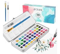 OSDUE Aquarelle Peinture, 50 Couleurs Kit de Peinture Aquarelle, Palette Aquarelle de Poche pour Artistes, Amateurs et Passionnés de Peinture avec Brosses, éPonges et Boîte, Cadeaux Adultes