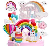 OSDUE Decoration Gateau Licorne, 17PCS Deco Gteau Anniversaire Fille 3D Collection de FigurinesCake Cupcake Happy Birthday Toppers Pour Fête d'anniversaire