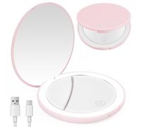 OSDUE Miroir de Maquillage de Voyage éclairé par LED - Grossissant 1x / 10x, Double Face LED Miroir de Poche Lumineux Compact et Portable pour Voyage Petit Miroirs Portable de Maquillage（Rose）