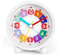 OSDUE Réveil Numérique Analogique pour Enfants, 8.9 cm Blanc Rouge Reveil Educatif Silencieux Jour Nuit Tic-Tac d'apprentissage Silencieux Horloge Dessin Animé pour la Rentrée Scolaire à Piles