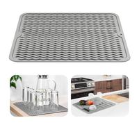 OSDUE Tapis Egouttoir Vaisselle, 40x50CM, pour Égouttoir Vaisselle Cuisine | Séchage Rapide, Résistant à la Chaleur Antidérapant, Tapis de Séchage Vaisselle en Silicone, Gris clair