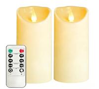 OSHINE plastique sans flamme bougies, 2pcs Ivoire, colonne LED piles alimenté fausses bougies avec télécommande et minuterie, fausses bougies électriques pour camping, décoration, fête (D7.6/ H15.2)