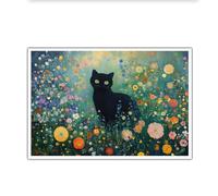 OSHIONARTE Affiche murale de chat noir de Gustav Klimt Œuvre d’art Klimt Paysage floral Peinture drôle de jardin de chats Gravure pour salon Chambre 50x70cm Sans cadre