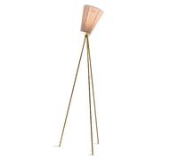 Oslo Lampadaire en Bois Base Dorée et Abat-jour Beige
