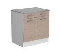 OSLO Meuble Bas 2 portes 2 tiroirs + plan - Décor Chêne Jackson - L 80 x P 60 x H 86 cm