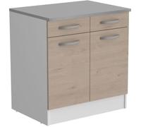 OSLO Meuble Bas 2 portes 2 tiroirs + plan - Décor Chêne Jackson - L 80 x P 60 x H 86 cm