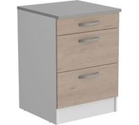 OSLO Meuble Bas 3 tiroirs + plan - Décor Chêne Jackson - L 60 x P 60 x H 86 cm Chêne Jackson G
