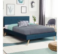 IDMarket - Lit Double scandinave Oslo avec tête de lit et sommier 140 x 190 cm Tissu Bleu Canard