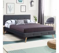 Lit Double Scandinave Oslo 160 X 200 Cm Tissu Gris Anthracite