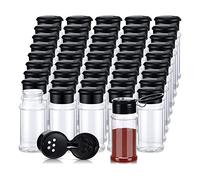Osmond Lot de 50 pots à épices en plastique avec couvercles shaker, conteneurs à épices, bouteilles à épices en plastique, pots à épices pour assaisonnement, 100 ml, noir
