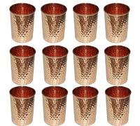 OSNICA Lot de 12 verres à eau martelés en cuivre pur, isothermes, capacité 350 ml, pour la vaisselle, la guérison, produit ayurvédique