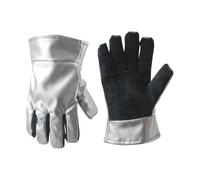 OSNIYAW Gants de travail résistants aux hautes températures en feuille d'aluminium avec dos en cuir pour le camping, le barbecue et la sécurité au travail. Utilisez des gants de protection thermique