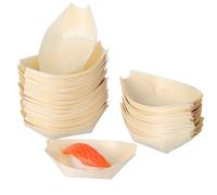 OSOLADY 50 Pièces Porte-sushi Décoratif en Bois et Sûr Aliments, Mini Bol de Bateau pour Desserts et Apéritifs