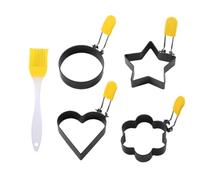 OSOLADY Ensemble de 4 Moules à Œufs Antiadhésifs en Silicone Noir avec Pinceau de Cuisson, Forme Créative pour Omelettes et Crêpes, Accessoires la Cuisine DIY Pratiques et Résistants,
