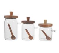 OSOLADY Lot de 3 boîtes à lessive en poudre - Distributeur en verre avec dosette en bois et couvercle hermétique - Bocal transparent et hermétique pour café en grains et thé en feuilles