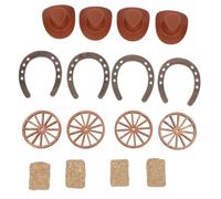 OSOLADY Lot de Décorations de Fête Corde de Jute 16 Pièces Fer Western Mini Fer à Cheval, Roue, Chapeau de Cowboy et Balles de Foin pour Décoration de Table et Présents