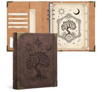 Ospelelf Classeur vintage A5, couverture de classeur à 6 anneaux en cuir synthétique avec intercalaires et pochette à fermeture éclair, organiseur rechargeable pour agenda et budgétisation, arbre
