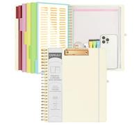 Ospelelf Porte-bloc pliable à spirale avec pochette de rangement à fermeture éclair, 5 dossiers en plastique avec 10 poches, bloc-notes ligné rechargeable (27,9 x 21,6 cm), organiseur de projet à