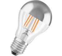 Osram Lampes à LED, forme de piston classique, avec couronne de piston miroir, remplacement de 50 watts, E27, forme A, 2700 Kelvin, blanc chaud, verre transparent, pack unique