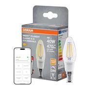 Osram Ampoule LED SMART+ B40, forme bougie E14, filament transparent, blanc chaud 2700 K, intensité variable, compatible avec Alexa, Google Home, Matter via WiFi
