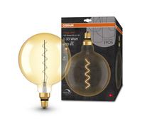 Osram Vintage 1906 gold tinted LED lamp, 4.8W, 400lm, globe shape with 200mm diameter & E27 base, warm white light, spiral filament, dimmable, life of up to 15,000 hours