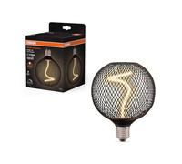 OSRAM DECOR LED Globe avec filament spiralé 3.5 W, 130lm/1800K en verre clair noir sans plomb, blanc chaud confortable 818 avec filetage E27, dimmable, 125 mm de diamètre.