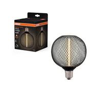 Osram DECOR LED Globe en verre transparent noir sans plomb avec filament de pail3,5W, blanc chaud confortab818, 110lm/1800K, avecà vis E27, dimmable, diamètre 125 mm.