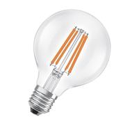 Osram en forme de globe classique, avec filament LED décoratif efficacité énergétique A, E27, 5 W, 1055 lm, 2700 K, blanc chaud. Sans échauffement, 100% d'éclairage immédiat.