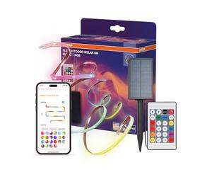 Osram FLEX Outdoor-Solar Rubans LED décoratifs multicolores pour l’extérieur avec panneau solaire et Magic RGB, RC, IP44, gradable, blanc, silicone, 5 m, ampoule non interchangeable