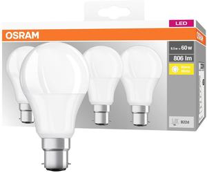 OSRAM HOMELIGHTING 4058075819511 LED CEE F (A - G) B22d forme de poire 8.5 W = 60 W blanc chaud (Ø x L) 60 mm x 107 mm 4 pc(s)
