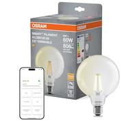 Osram Lampe LED SMART+ Globe, E27, filament transparent, blanc chaud 2700 K, dimmable, commande par application et vocale, compatible avec Alexa et Google
