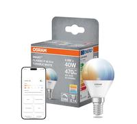 Osram Lampe LED SMART+ P40, forme mini-boule E14, Tunable White, commande par application et voix, intensité variable, mate, blanc chaud à blanc froid, durée de vie de 20 000 h