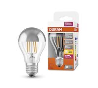 Osram Lampes à LED, forme de piston classique, avec couronne de piston miroir, remplacement de 50 watts, E27, forme A, 2700 Kelvin, blanc chaud, verre transparent, pack unique