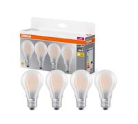 Osram LED BASE A60, pack avantage de 4 lampes, remplace les ampoules 60W classiques, 6.5W, blanc chaud (2700K), verre mat, non dimmable, forme de poire, E27