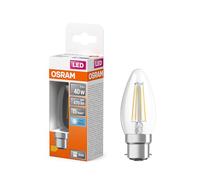Osram LED Star Classic B 40 lampe avec de filament LED en forme classique de mini-bougie, lumière blanche froide à 4000 K, 4 W / 470 lm, verre transparent sans plomb, B22d, diamètre 35 mm.