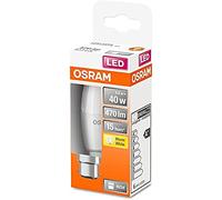 Osram LED Star Classic B40, ampoule LED givrée en forme de bougie, culot B22d, blanc chaud (2700K), 470 lumens, remplace les ampoules classiques de 40W, pack de 4
