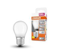 OSRAM LED Star Classic LED-Lampe in klassischer Miniballform, 5.5 W / 806 lm, kaltweißes Licht (4000 K), CRI 80, aus gefrostetem bleifreiem Glas, E27 Sockel, IP20 45 mm Durchmesser.