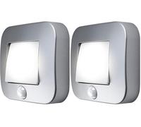 OSRAM NIGHTLUX Hall Veilleuse Argent IP54 Capteur de Mouvement Fonctionne sur Piles Lumière Blanc Froid 4000K Idéale pour Les Couloirs et Les Entrées (Lot de 2)