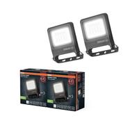 Osram Projecteur LED ENDURA FLOOD PC 10 W, blanc froid 4 000 K, 1 000 lumens, IP65, résistant aux intempéries, aluminium recyclé, pivotant à 180°, gris foncé,2-Pack