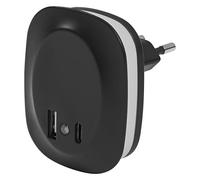Osram Veilleuse LUNETTA EDGE, noire, 0,35 W, 10 lm, lumière blanche chaude, capteur de lumière du jour, connexion USB-A et USB-C, technologie LED, fonction de charge, longue durée de vie, 3 000 K
