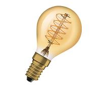 Osram Vintage 1906 gold tinted LED lamp, 3.4W, 250lm, classic round shape (Classic P) with E14 base, warm white light, spiral filament, dimmable, life of up to 15,000 hours