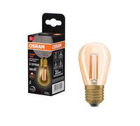 Osram Vintage 1906 gold tinted LED lamp, 4.8W, 360lm, mini Edison shape with 45mm diameter & E27 base, warm white light, straight filament, dimmable, life of up to 15,000 hours