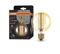 Osram Vintage 1906 gold tinted LED lamp, 5.8W, 470lm, globe shape with 80mm diameter & E27 base, warm white light, straight filament, dimmable, life of up to 15,000 hours