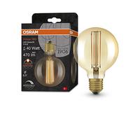 Osram Vintage 1906 gold tinted LED lamp, 5.8W, 470lm, globe shape with 95mm diameter & E27 base, warm white light, straight filament, dimmable, life of up to 15,000 hours