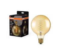 Osram Vintage 1906 gold tinted LED lamp, 7W, 600lm, globe shape with 125mm diameter & E27 base, warm white light, spiral filament, dimmable, life of up to 15,000 hours